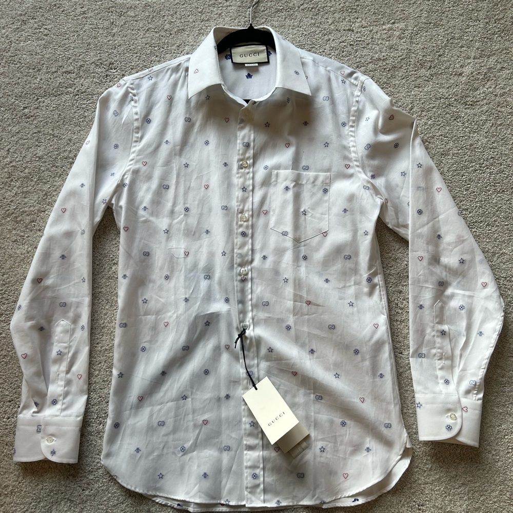 NWT Gucci White Oxford Shirt with Symbol Pattern